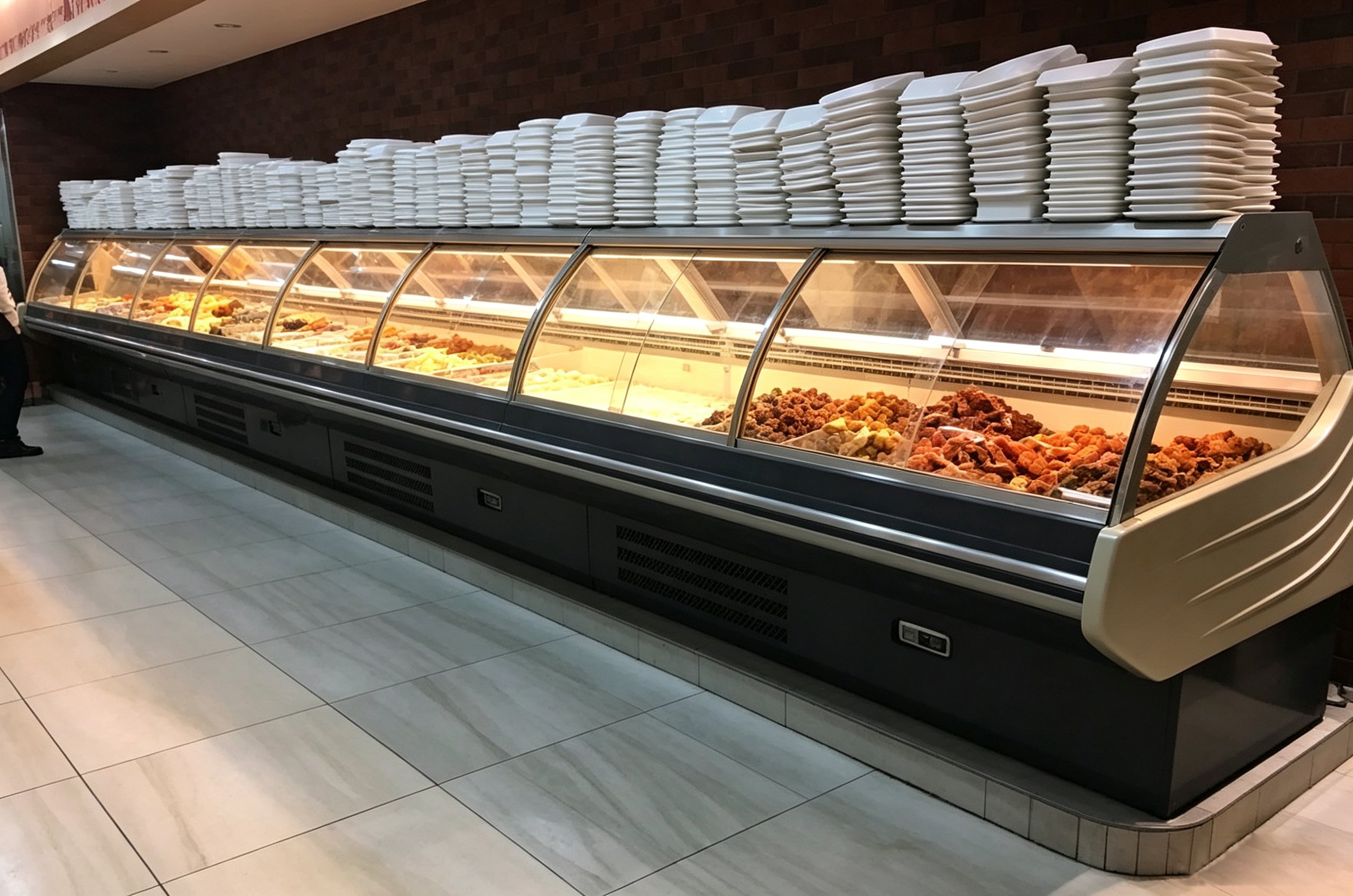 тепловая витрина для мяса или готового продукта （встроенный агрегат）